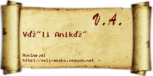 Váli Anikó névjegykártya